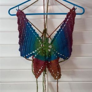 butterfly blues crochet - handmade crochet multicolored butterfly crop top 🦋